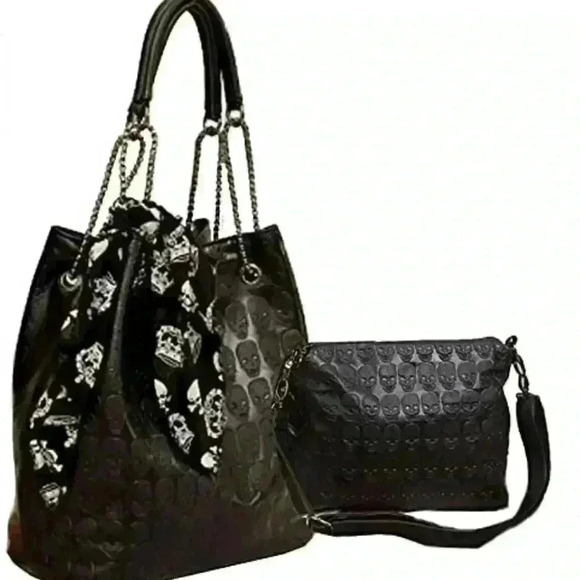 Womens Skull Print PU Leather Hobo Tote Shoulder Bag Package - Picture 1 of 6